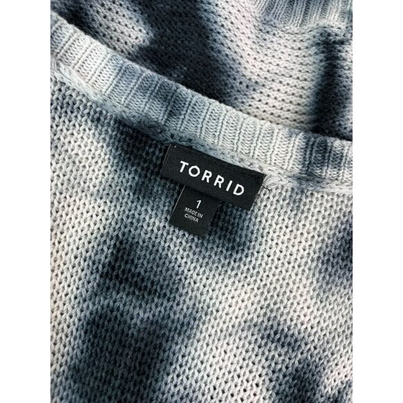 Torrid women's 1 1X black and white tie dye long sleeve v-neck sweater top - Picture 9 of 9